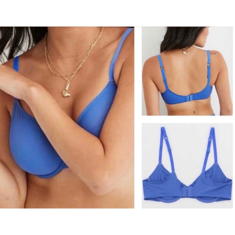 Aerie NWT Smoothez Unlined‎ Mesh Underwire Bra Blue 32C 5160-417